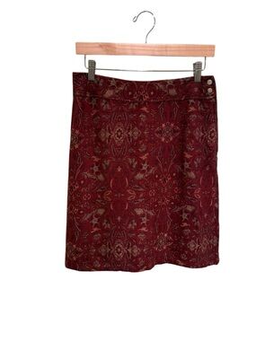 J. Jill Burgundy Patterned A-Line Skirt w/ Subtle Gold Motif (Just Dry Cleaned)
